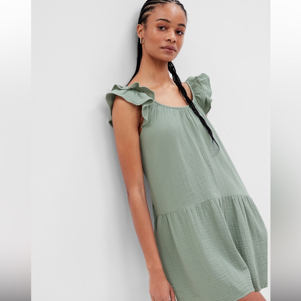 Sage Crinkle Gauze Mini Dress